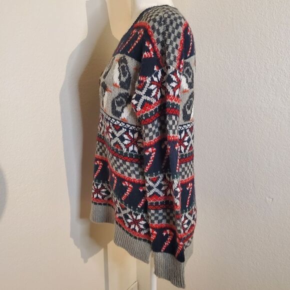 Abercrombie&Fitch Penguin Candy Cane Wool Blend Holiday Sweater Size Medium - Picture 8 of 13